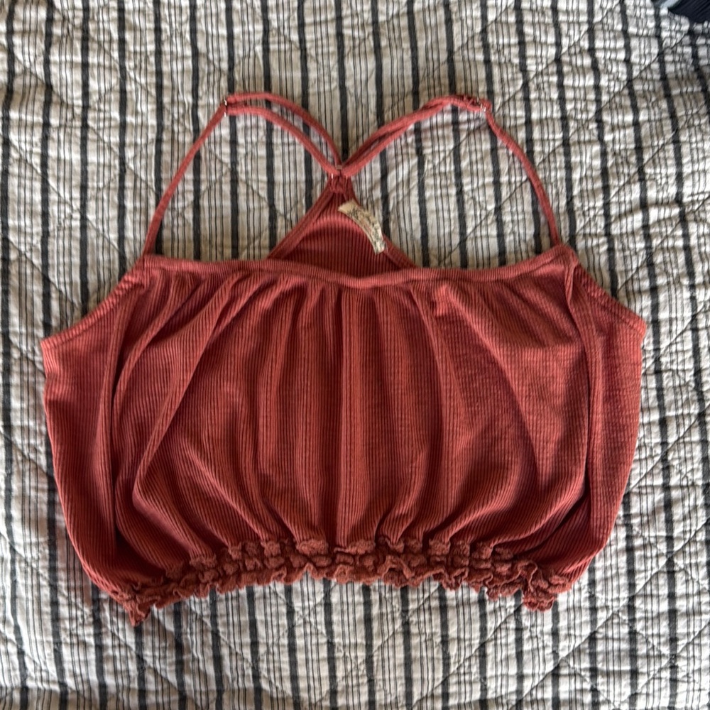Free People Terracotta Ribbed Halter Top